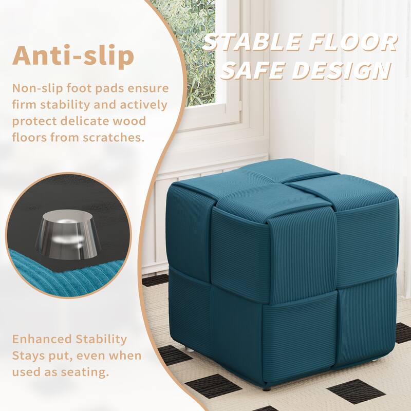 Ottoman Foot Rest Soft and Comfortable Ottoman Square Corduroy Woven Design Sofa Stool