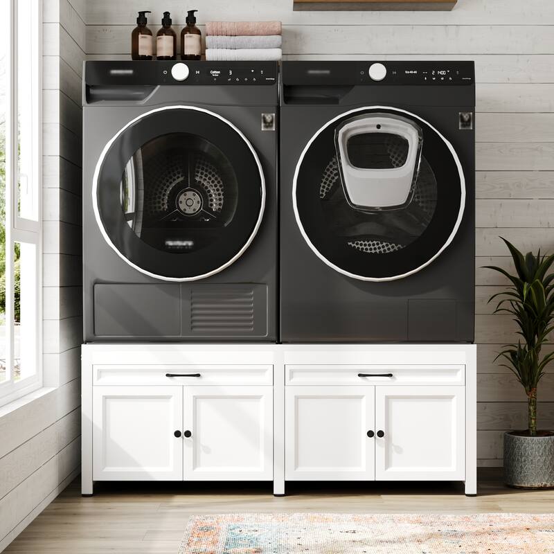 Versatile White Washer Cabinet & Bathroom Cabinet：Spacious Countertop and Storage - 2