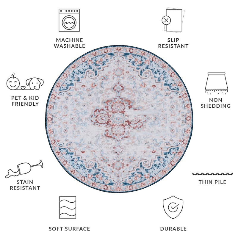 SAFAVIEH Tucson Machine Washable Slip Resistant Harmanda Oriental Medallion