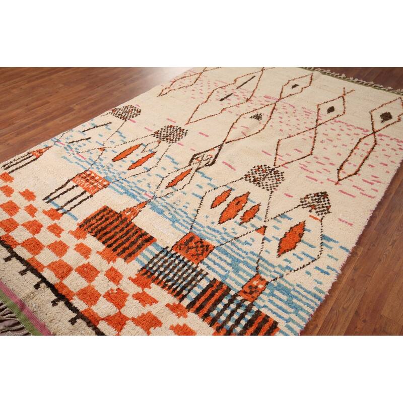 Tribal Plush Moroccan Area Rug Hand-Knotted Wool Carpet - 6'5" x 9'10"