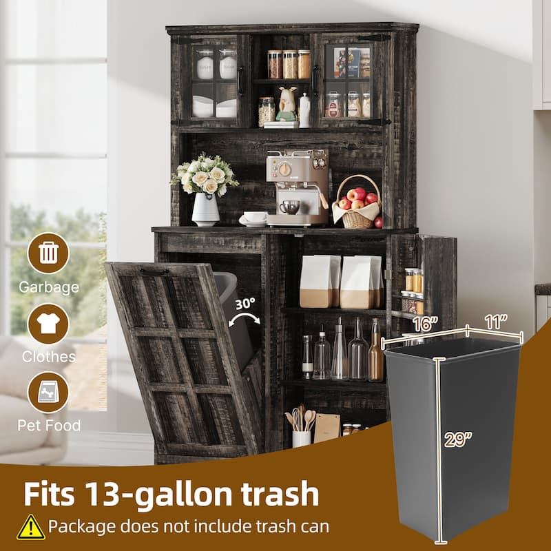 Moasis 69" H Farmhouse Kitchen Pantry Storage Cabinet with Trash Cabinet, Drawers and Door