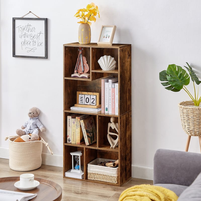 VECELO Modern Irregular Shape Tall Bookshelf Multi-Purpose Waterproof Vertical Horizontal Storage for Bedroom Living Room