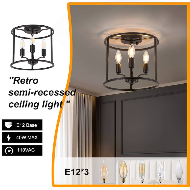 3-light Flush Mount - Matte Black - N/A
