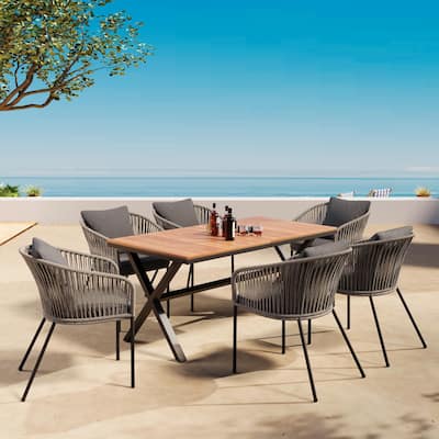 7-Piece All-Weather Patio Dining Set with Acacia Wood Table & Chairs