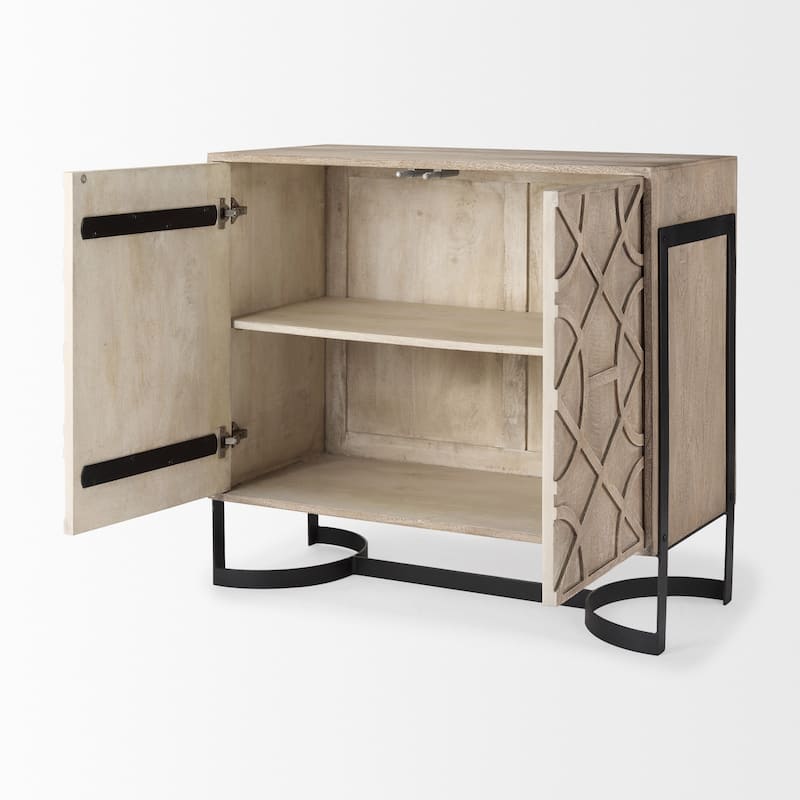 Rivien Light Brown Solid Wood with Black Metal Frame 2 Door Accent Cabinet