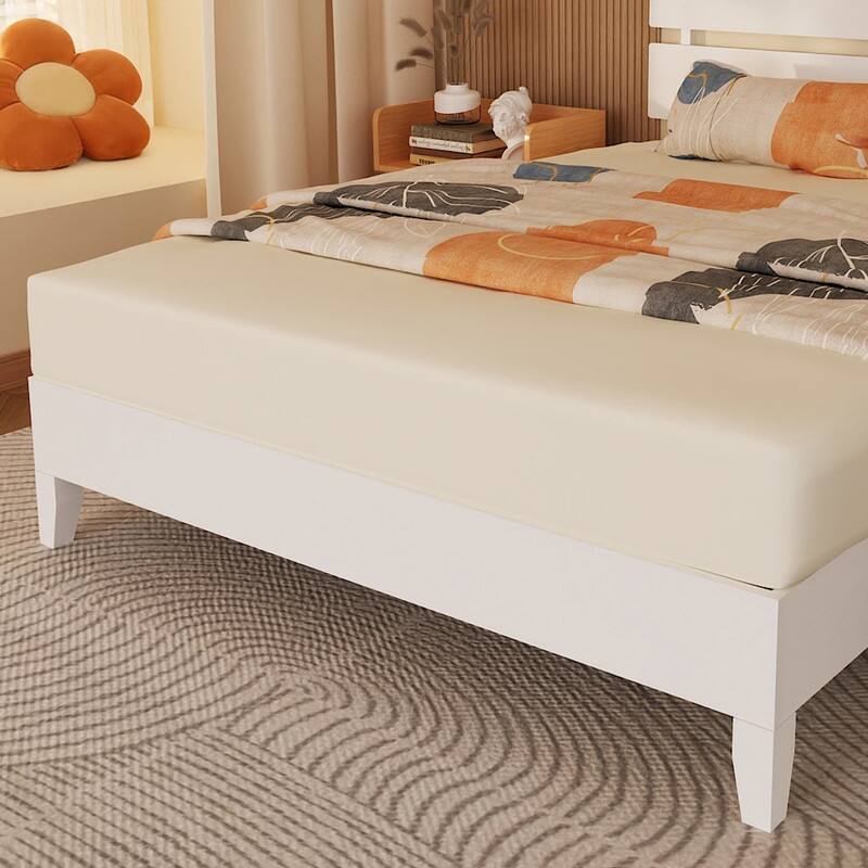 Modern Brown Solid Wood Platform Bed Frame with Headboard