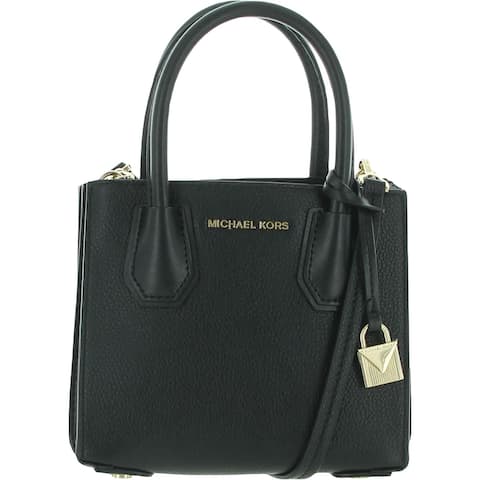 MICHAEL Michael Kors Womens Mercer Accordion Messenger Handbag Leather Crossbody - Black - Small