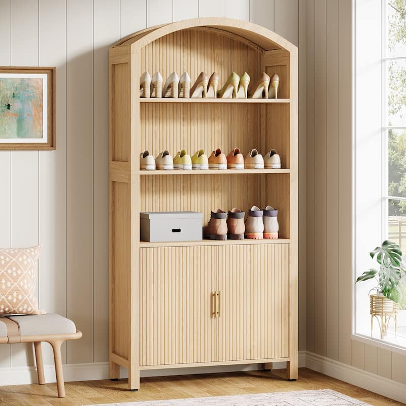 71‘’ Tall Arched 5-Tier Shoe Cabinet with Doors - Natural