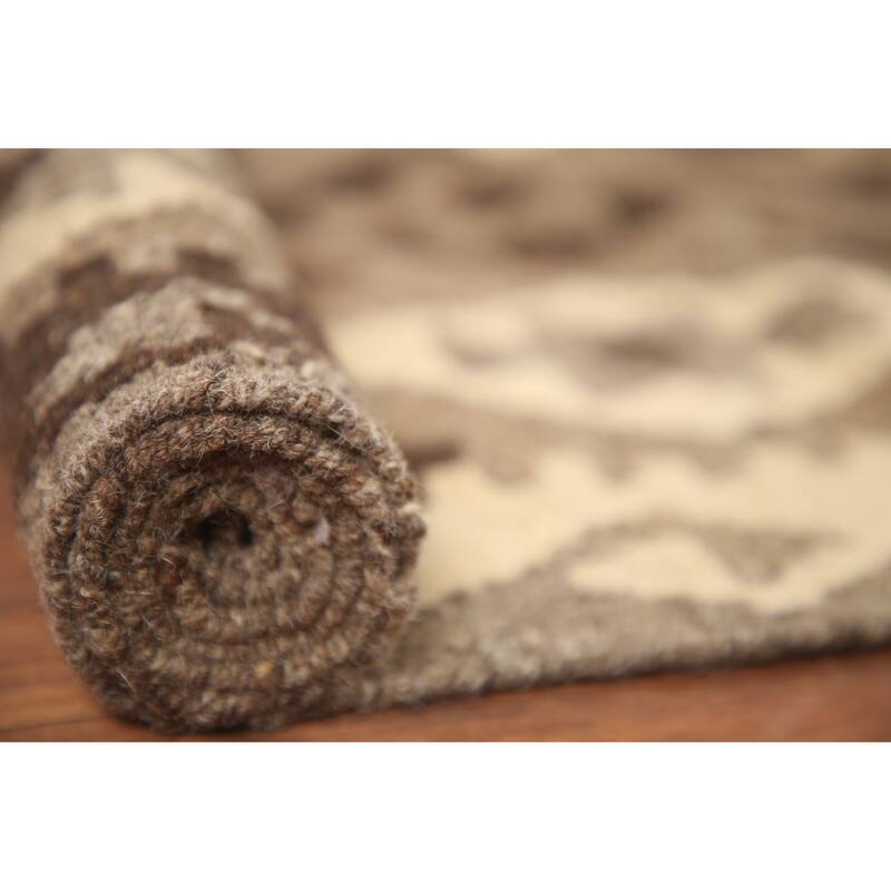 Hand Woven Oriental 100% Wool Carpet Southwestern All-Over Brown Kilim Area Rug - 6' 5'' X 5' 2''