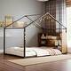 preview thumbnail 27 of 50, Full Size House Bed Frame with Metal Slats, Built-in Shelves, and LED Lights, Fun Playhouse Design for Kids Full Black - Full