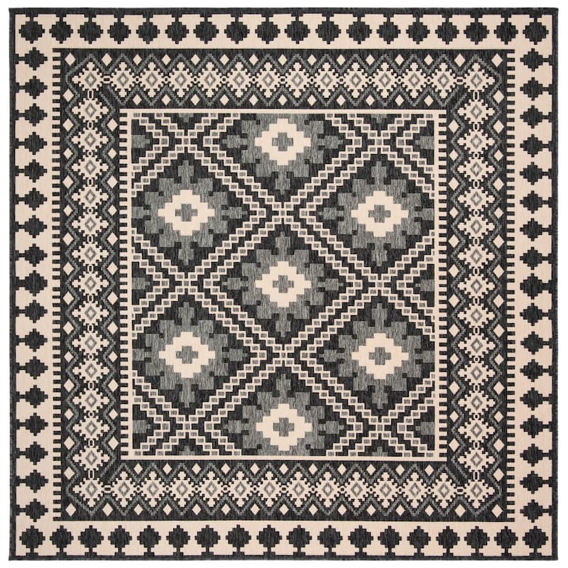 SAFAVIEH Veranda Eyvor Indoor/ Outdoor Waterproof Patio Backyard Rug - 6'7" Square - Ivory/Grey