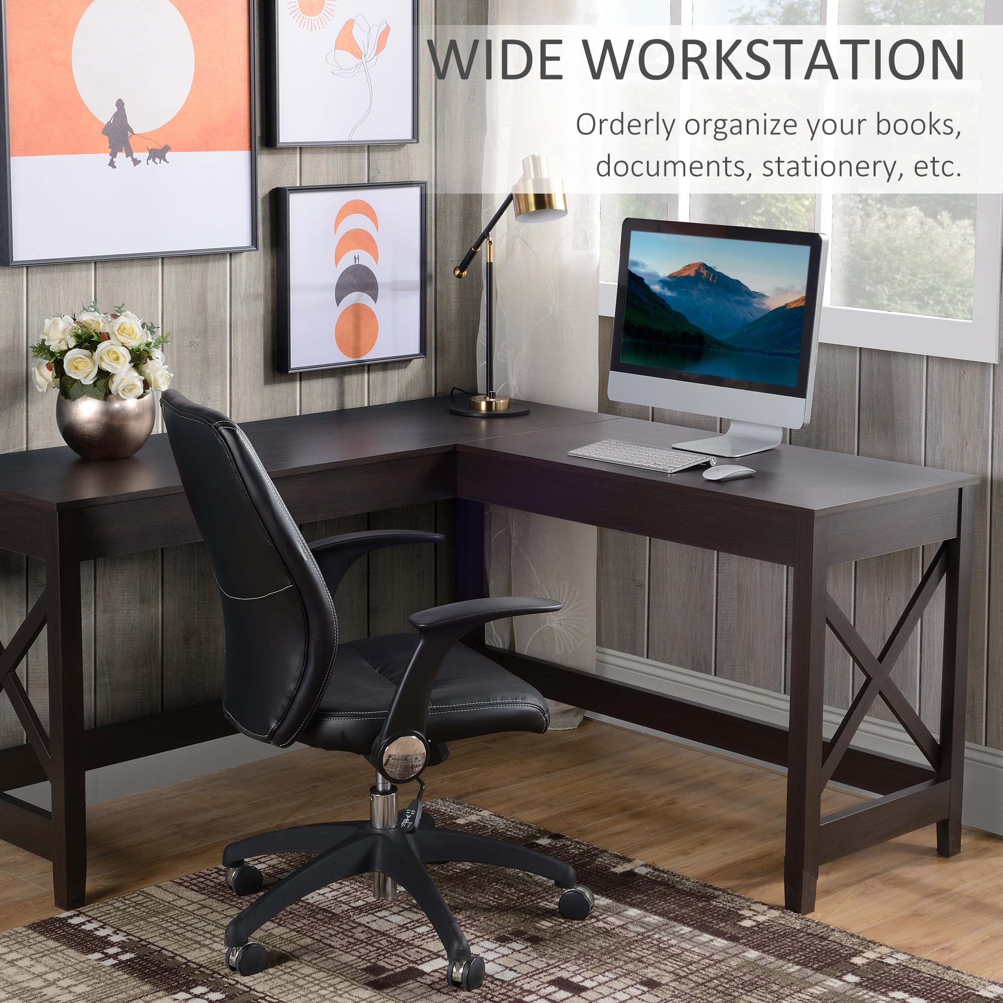 L-Shaped Home Office Wood Corner Desk, 57 inch Home Gaming Desk Table