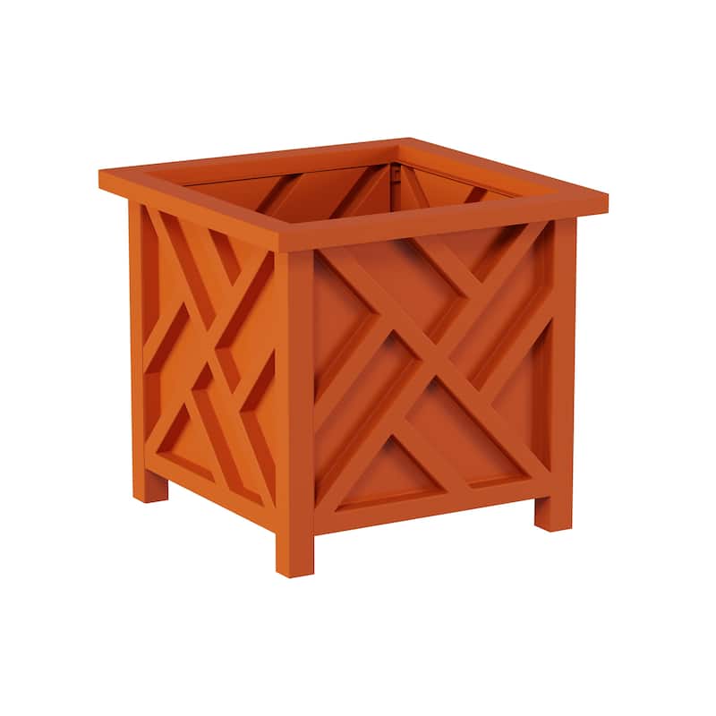 Lattice Design Planter Box - 14.75-Inch-Square Decorative Outdoor Flower or Plant Pot by Pure Garden - 14.75 x 14.75 x 13 - Terracotta