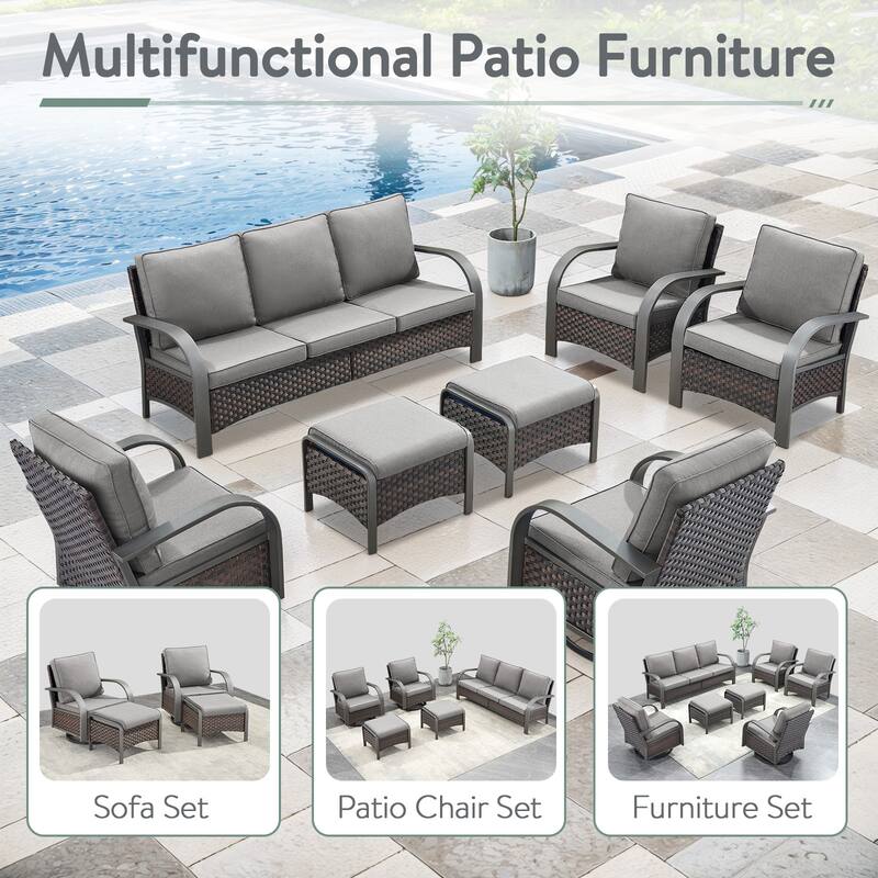 Patio Furniture Outdoor 3 Seater Sofa with Ottoman Set