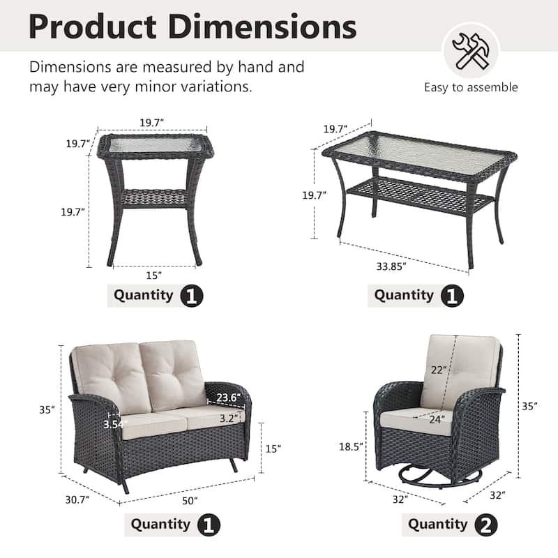 Gymojoy Outdoor Wicker Patio Furniture Loveseat Glider Set
