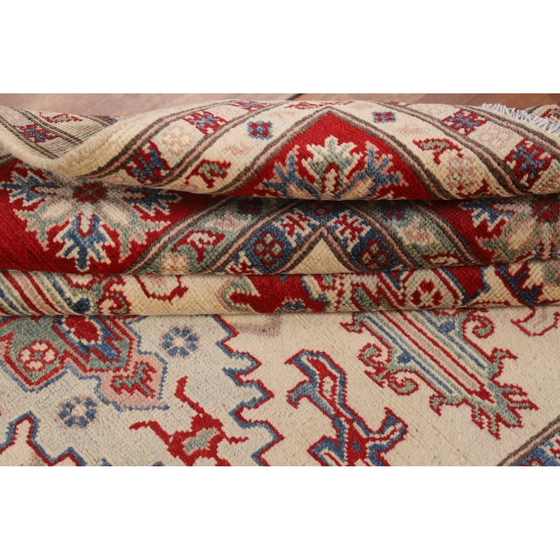 Beige / Ivory Kazak Area Rug Hand-Knotted Wool Carpet - 5'1" x 6'11"