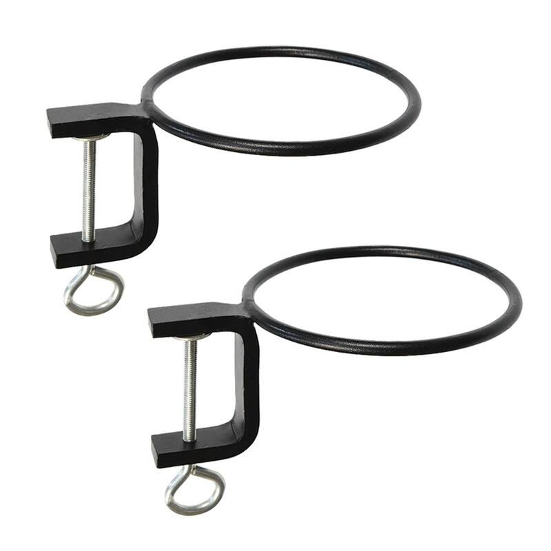 Achla Designs Set of 2 Clamp-On Flower Pot Holder Ring Brackets, Black Powder Coat Finish - 6 Inch Diameter
