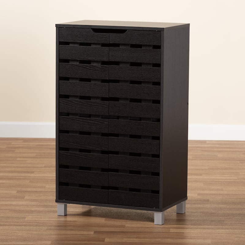Ernest Dark Brown Finished Wood 2-Door Shoe Storage Cabinet