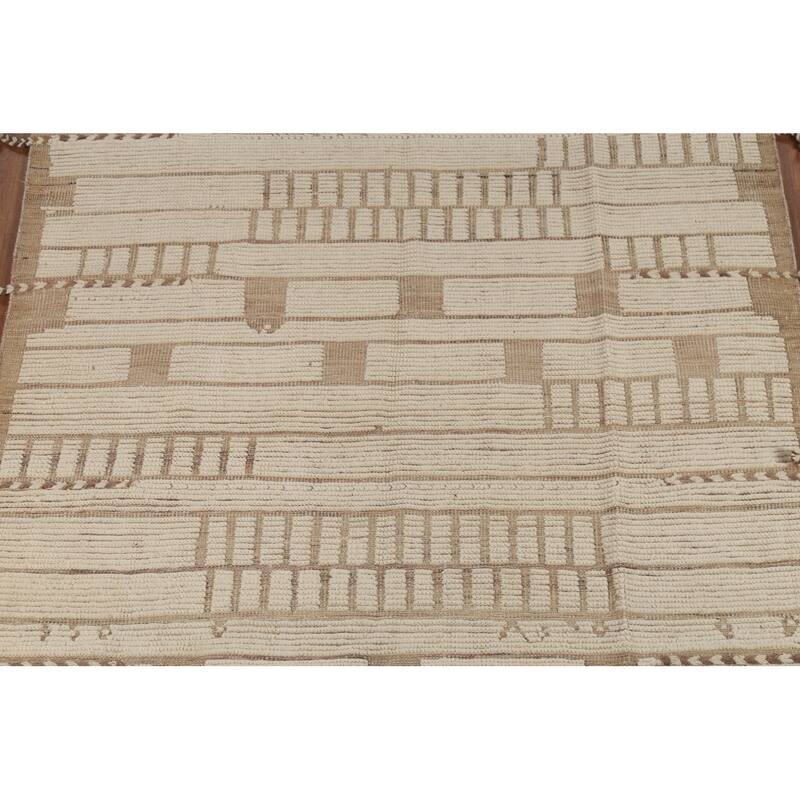 Beige & Ivory Moroccan Modern Area Rug Hand-Knotted Wool Carpet - 6'0"x 9'4"