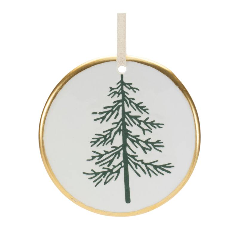 Ceramic Pine Tree Christmas Disc Ornaments - 3.5" - 12ct