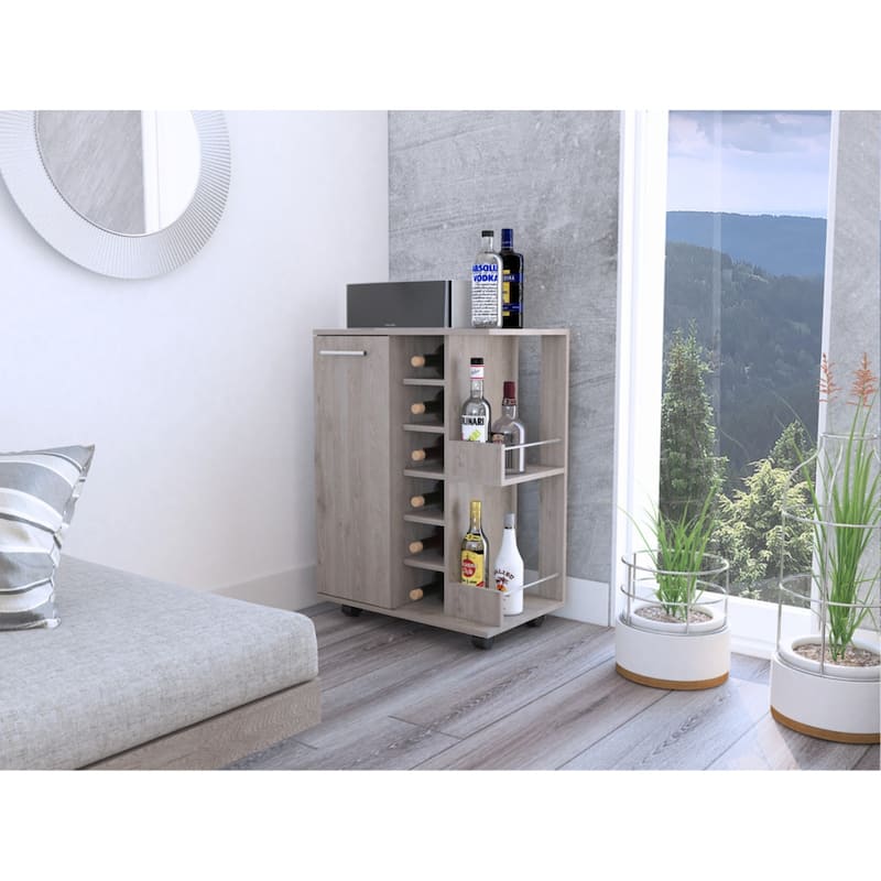 Rolling Bar Cart with Wine Rack and Storage Cabinet on Wheels for Home - 23.7 x 14.8” x 32.4”