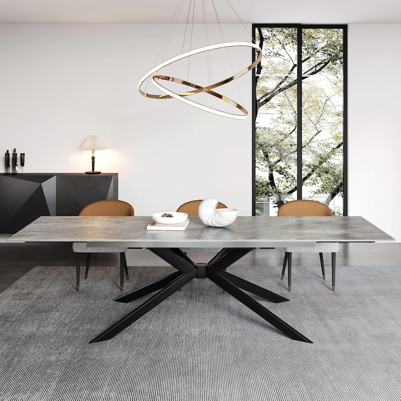 110.24'' Extendable Rectangular Sintered Stone Dining Table For 6-10 People - Romania Grey