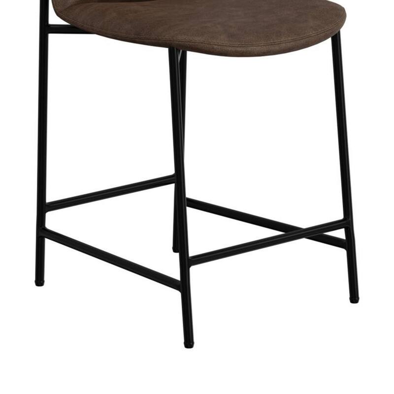 Phoebe Counter Height Chair, Brown Faux Leather, Black Metal, 24 Inch