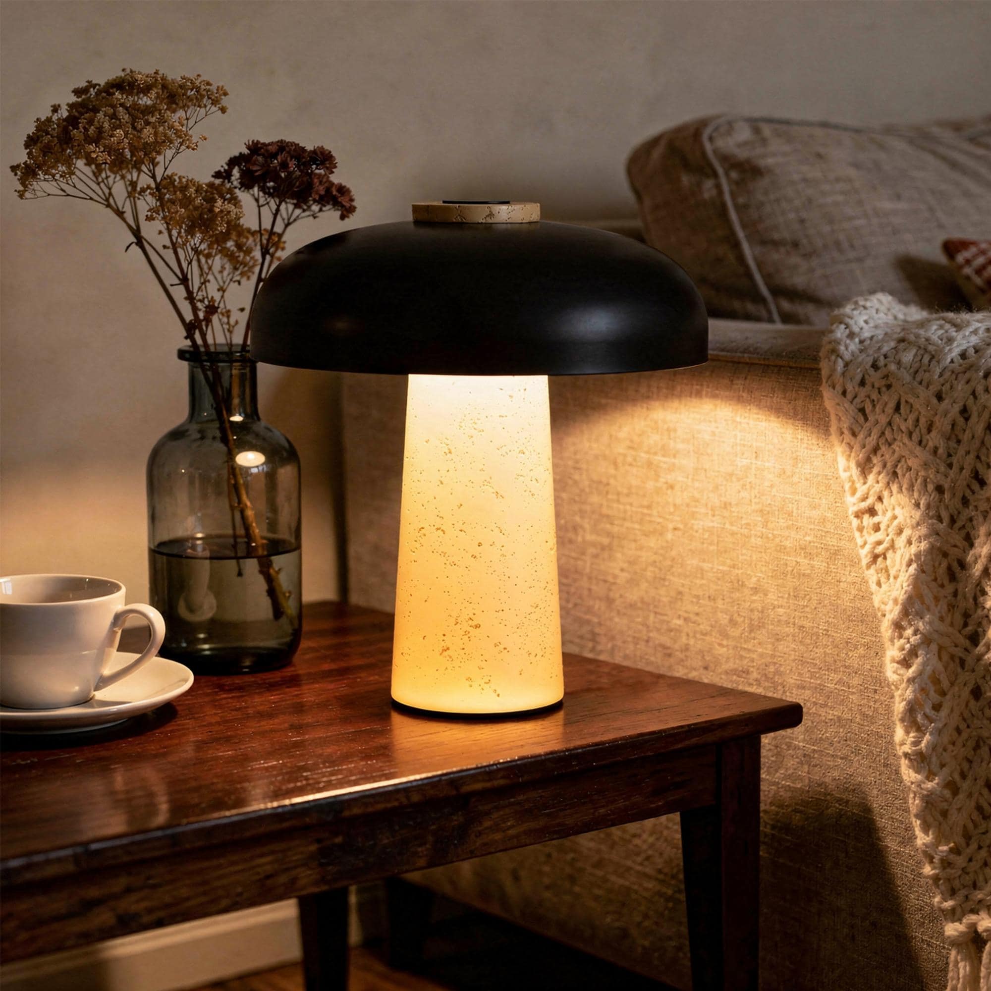 2-Light Modern Resin Mushroom Table Lamp with Metal Shade