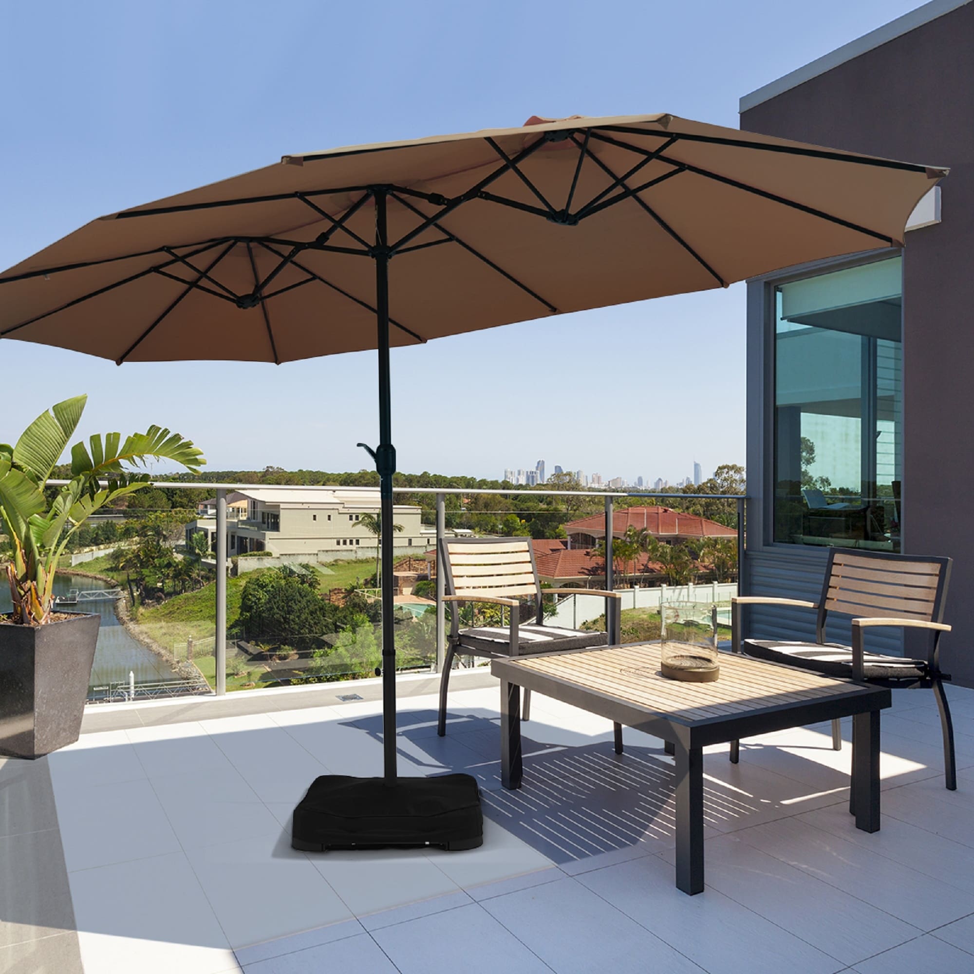 Details about   15 FT Double-Sided Patio Outdoor Umbrella Market Garden Yard Deck Pool Sunshade 