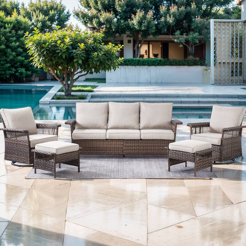 5 Piece Patio Sofa Chiar Furniture Set - Brown - Beige