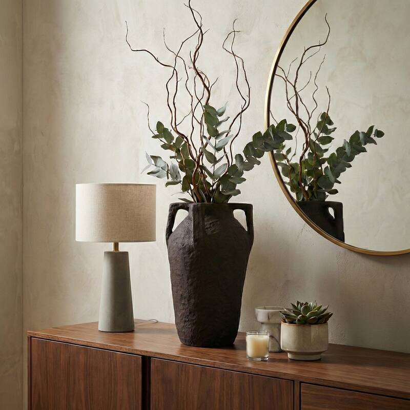 Decorative Vase - Dark Brown Paper Mache Lug Handles, 20"