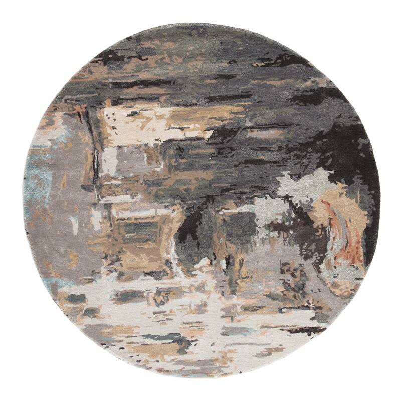 Morisot Handmade Abstract Area Rug - 8' x 8' - Gray/Blush - Round