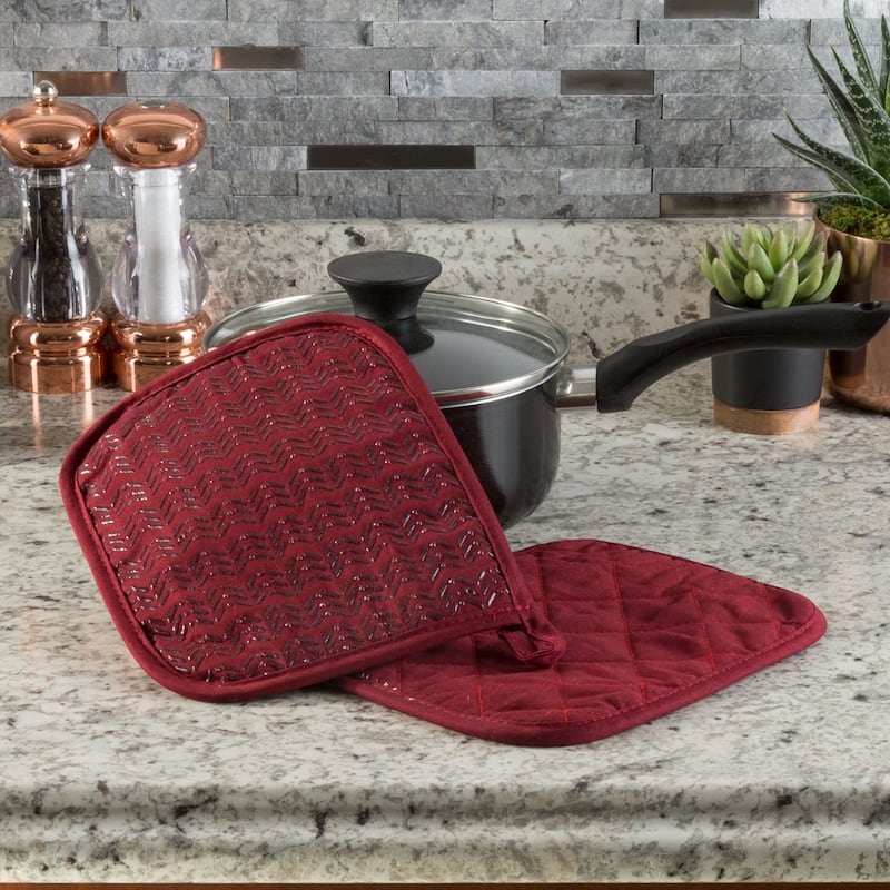 Pot Holder Set With Silicone Grip, Quilted And Heat Resistant (Set of 2) By Windsor Home