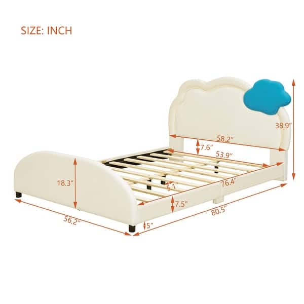 Full Size Cute Cloud Shaped Upholstered Platform Bed with Embedded Light Stripe