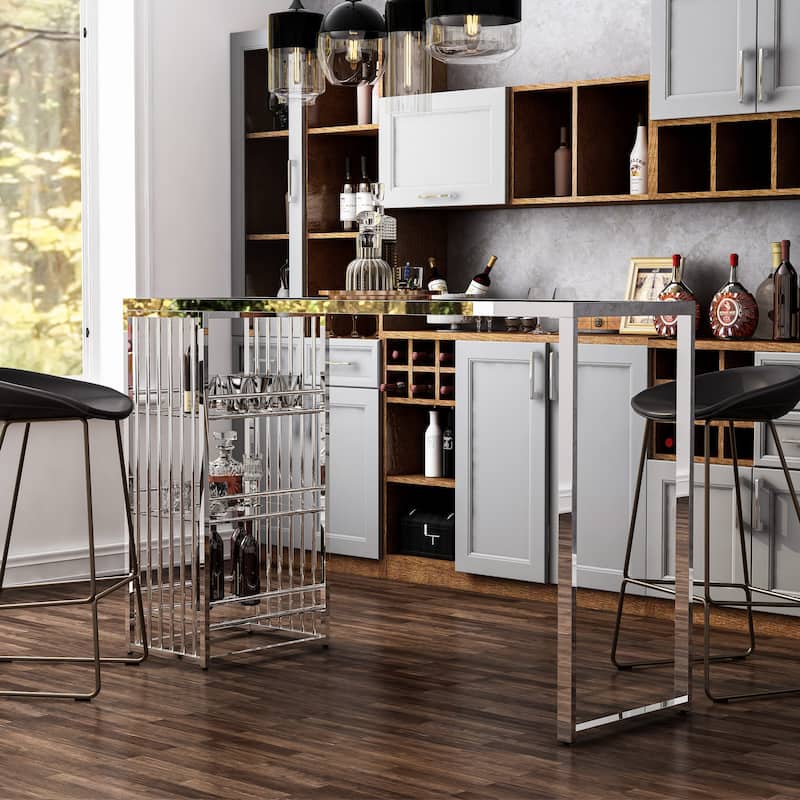 Marburry Contemporary Chrome 65-inch Wide Glass Top Bar Table by Furniture of America