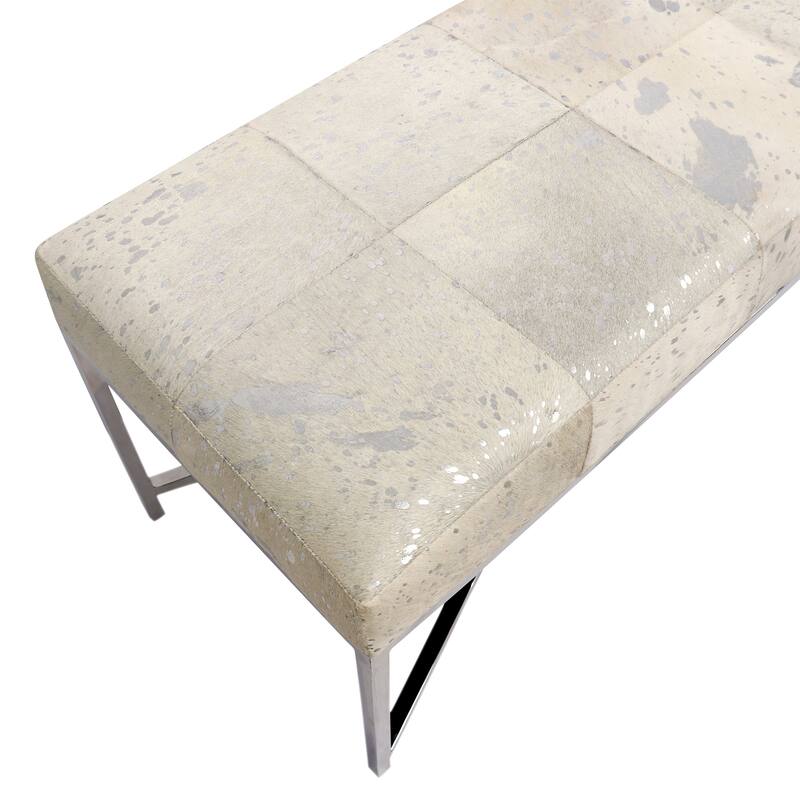 Pasargad Home Safari Cowhide with St. Steel Legs Bench