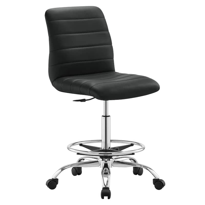 Ripple Armless Vegan Leather Drafting Chair - Silver Black