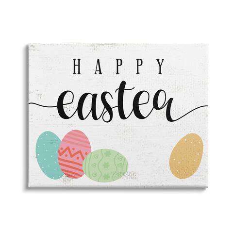 Stupell Industries Happy Easter Greeting Fun Pattern Spring Holiday Eggs Canvas Wall Art - White