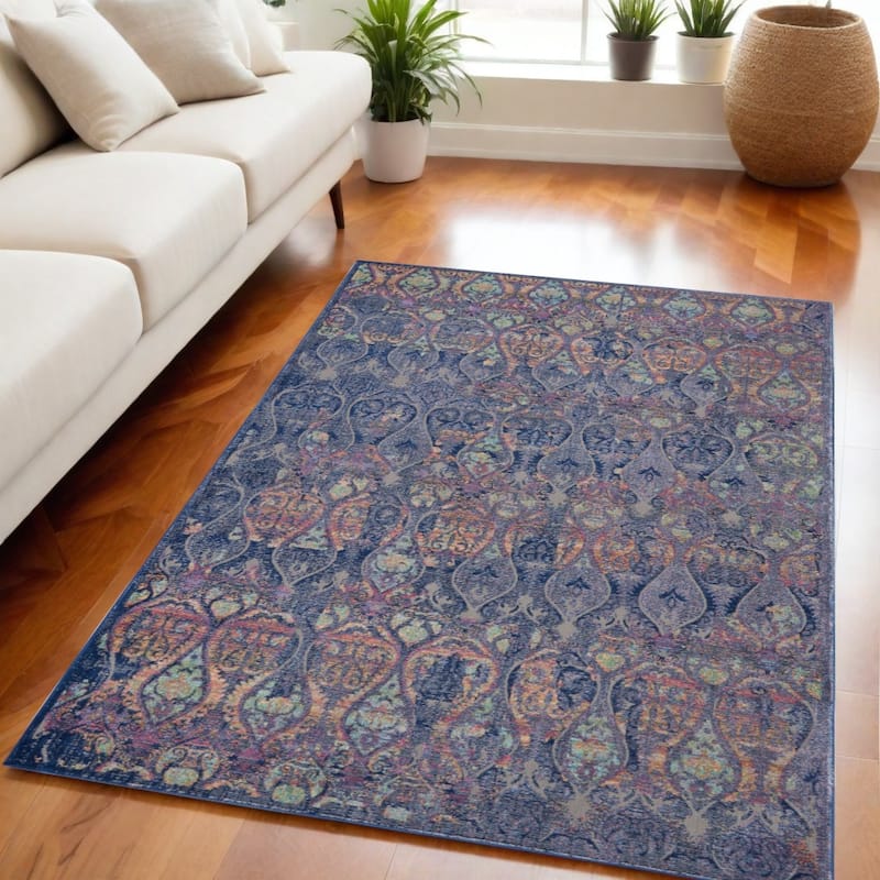 Hetom Power Loomed Distressed Non Skid Area Rug By HomeRoots - 90' X '63' X '0.5 - 90' X '63' X '0.5 - Oxford Blue - Rectangle