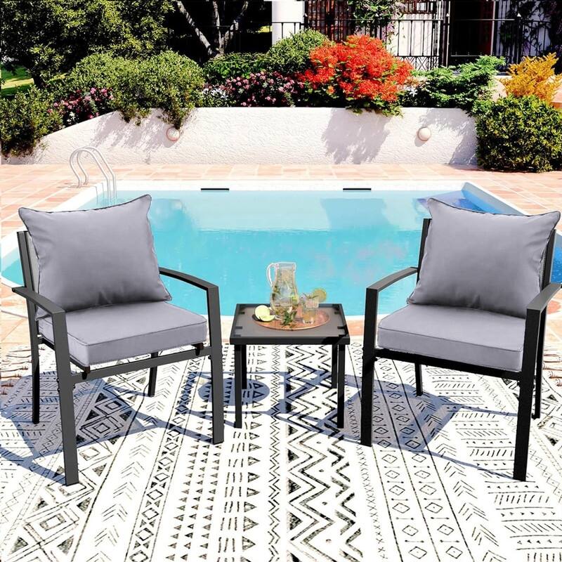 24x24 in Outdoor Deep Seat Cushion Set, Waterproof Fade Resistant, 4in Thickened Foam, Removable Cover, Adjustable Straps