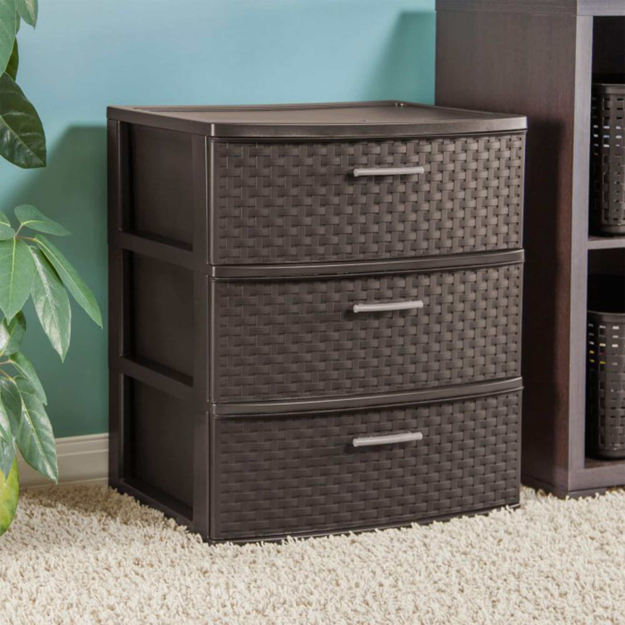 brown plastic dresser Sterilite 3 Drawer Wide Weave Storage Tower Decorative Organizer Drawers - 12 - Bed Bath & Beyond Color:Blue Ethnic Floral This decorative storage tower Ankara fashion dresses Glamrae Plus Size Black