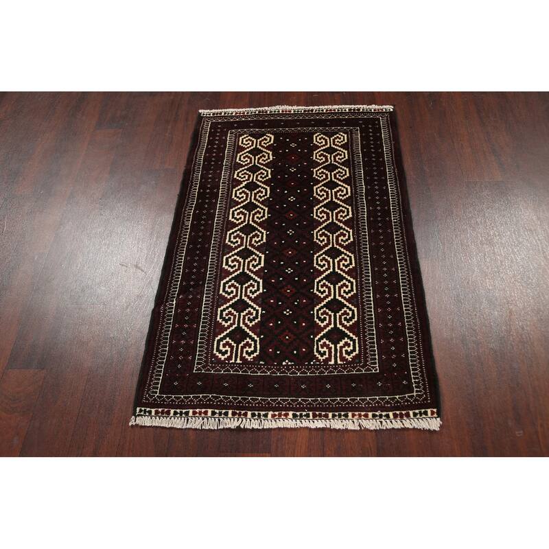 Traditional Geometric Persian Balouch Wool Area Rug Handmade Carpet - 2'6" x 3'11"