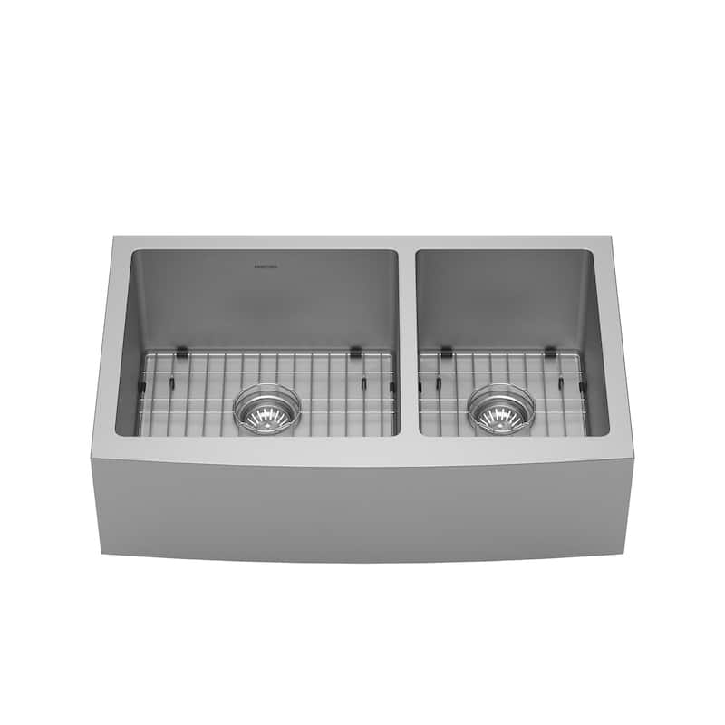 Karran Farmhouse Apron Front Stainless Steel 33 in. Double Bowl Kitchen Sink Kit