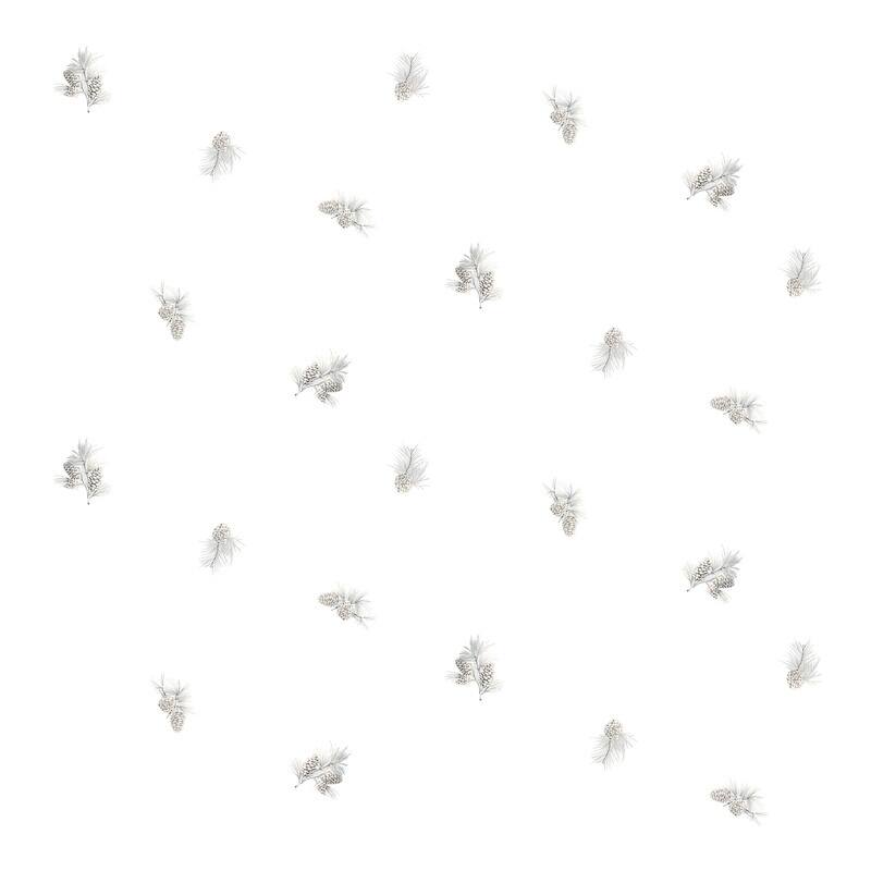 Chesapeake Pinecone Toss Light Grey Conifer Wallpaper - 20.5 x 396 x 0.025
