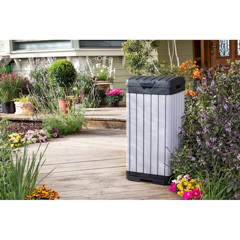 Keter Rockford 39 Gallon Durable Resin Outdoor Trash Can For Indoor and Outdoor with Secure Lid