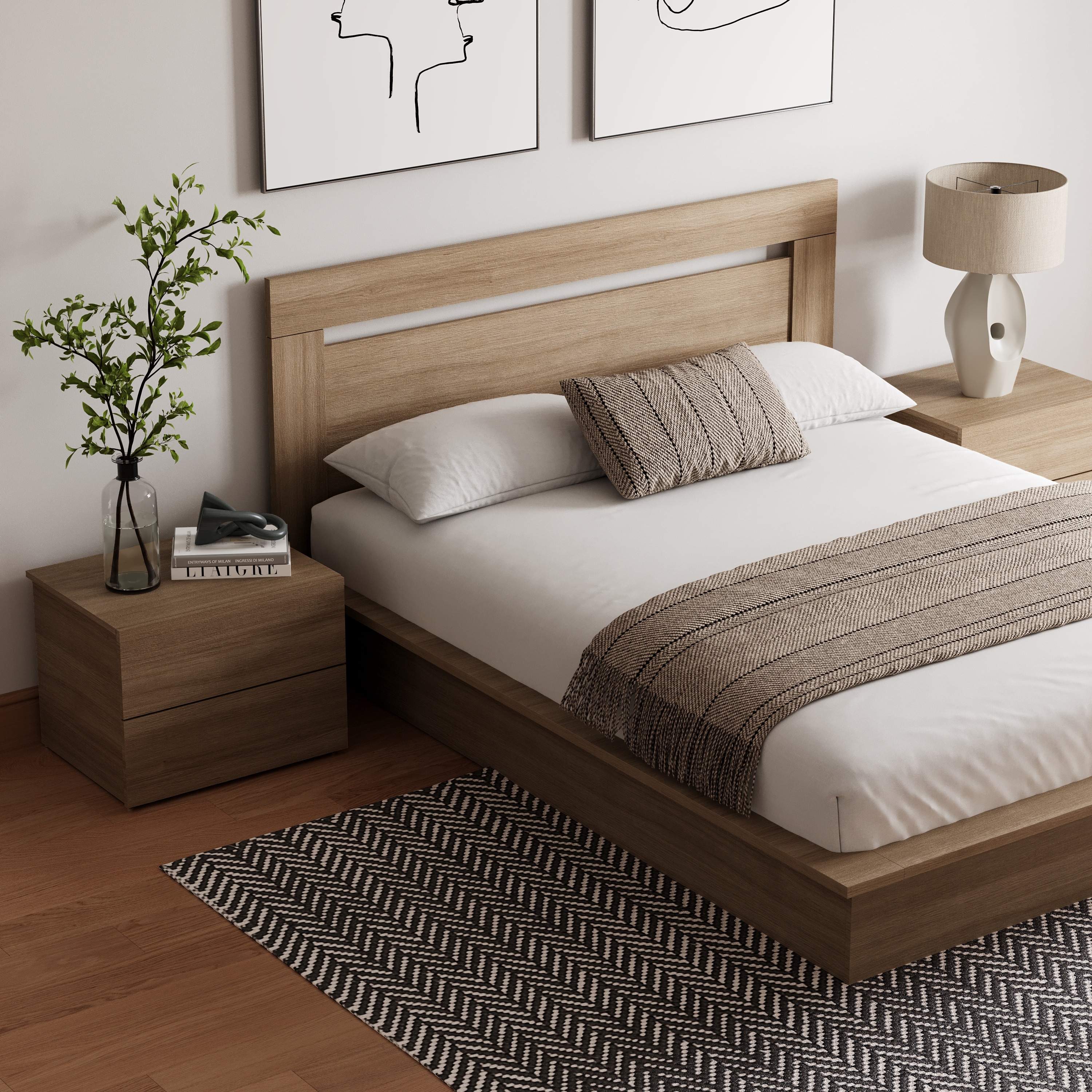 Linette 6 Piece Cherry Brown Panel Bedroom Set
