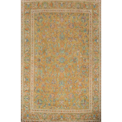 Hand Knotted Oriental 100% Wool Carpet Traditional Floral Yellow & Gold Tabriz Area Rug - 12' 7'' X 9' 7''