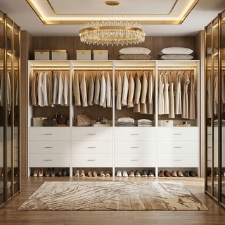 Cimly Closet System with Wood Drawers and Hanging Rods, Organizer Wardrobe for Walk-in and Reach-in Closet