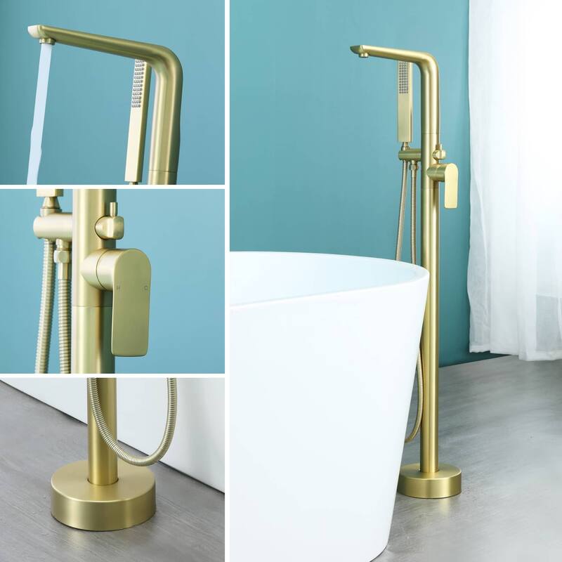 Freestanding Bathtub Faucet With Hand Shower Floor Mount Tub Filler Faucet With Handheld Shower High Flow Bathroom Tub Faucets