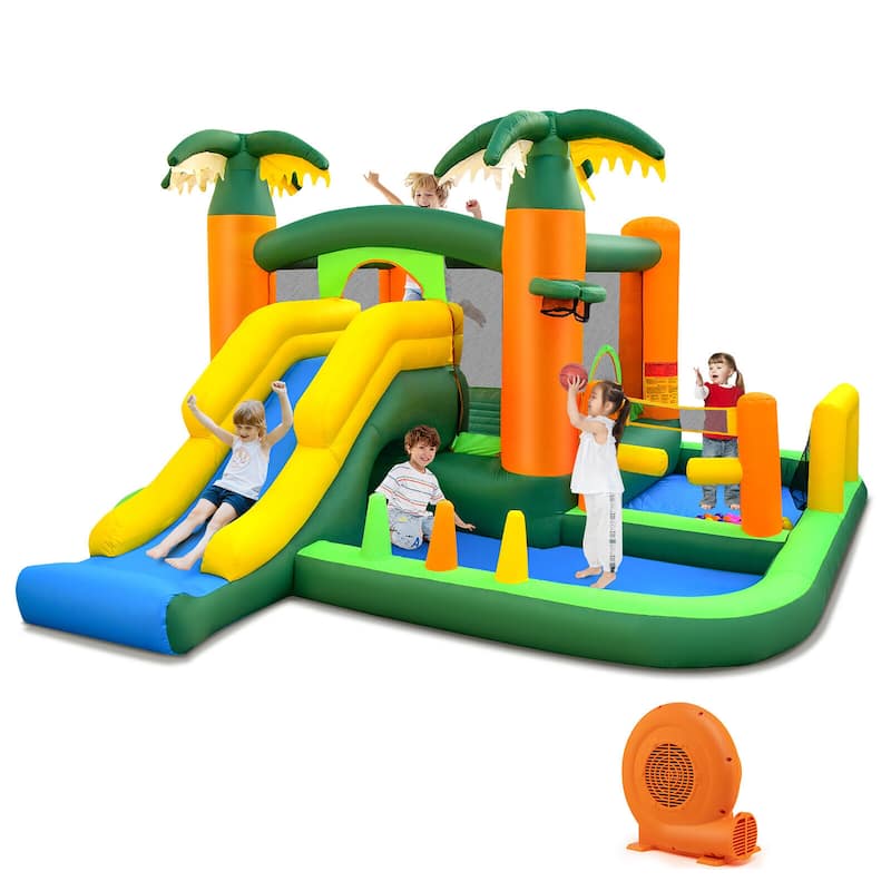 Gymax Tropical Inflatable Bounce Castle 8-in-1 Giant Jumping House w/ - Kids